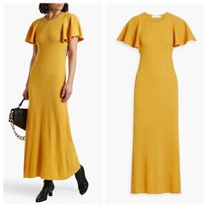 NEW Chloe Cut-Out Ribbed-Knit Wool Maxi Dress (Sz XL / FR 42) Truly Yellow
